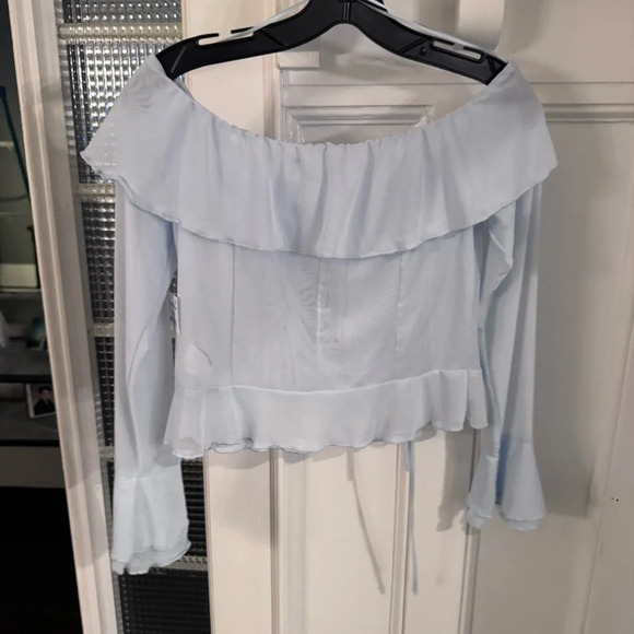 19 Cooper Women’s Off The Shoulder Long Sleeve Top Blue Size Small NWT - Picture 2 of 8